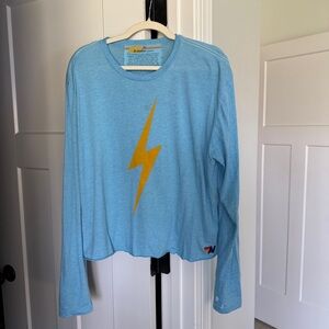 Aviator nation top blue long sleeve lightning bolt Crewneck shirt